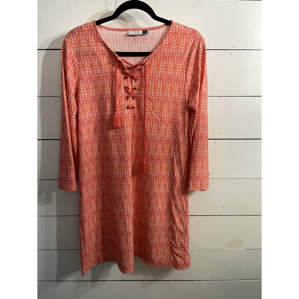 TALBOTS Cabana Life Cover-Up Womens Large‎ Coral Pink Floral Beach Lace Up